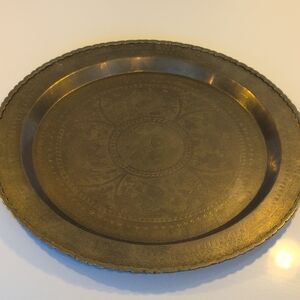 Large 22-Inch Vintage Solid Brass Serving Tray / Wall Plate - Made in Hong Kong